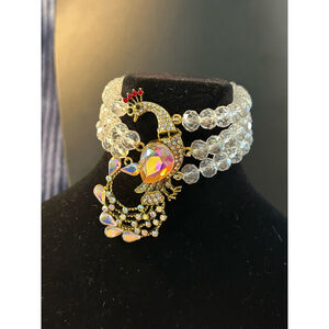 Womens Unbranded Beaded Peacock Bracelet One Size Clear & Gold